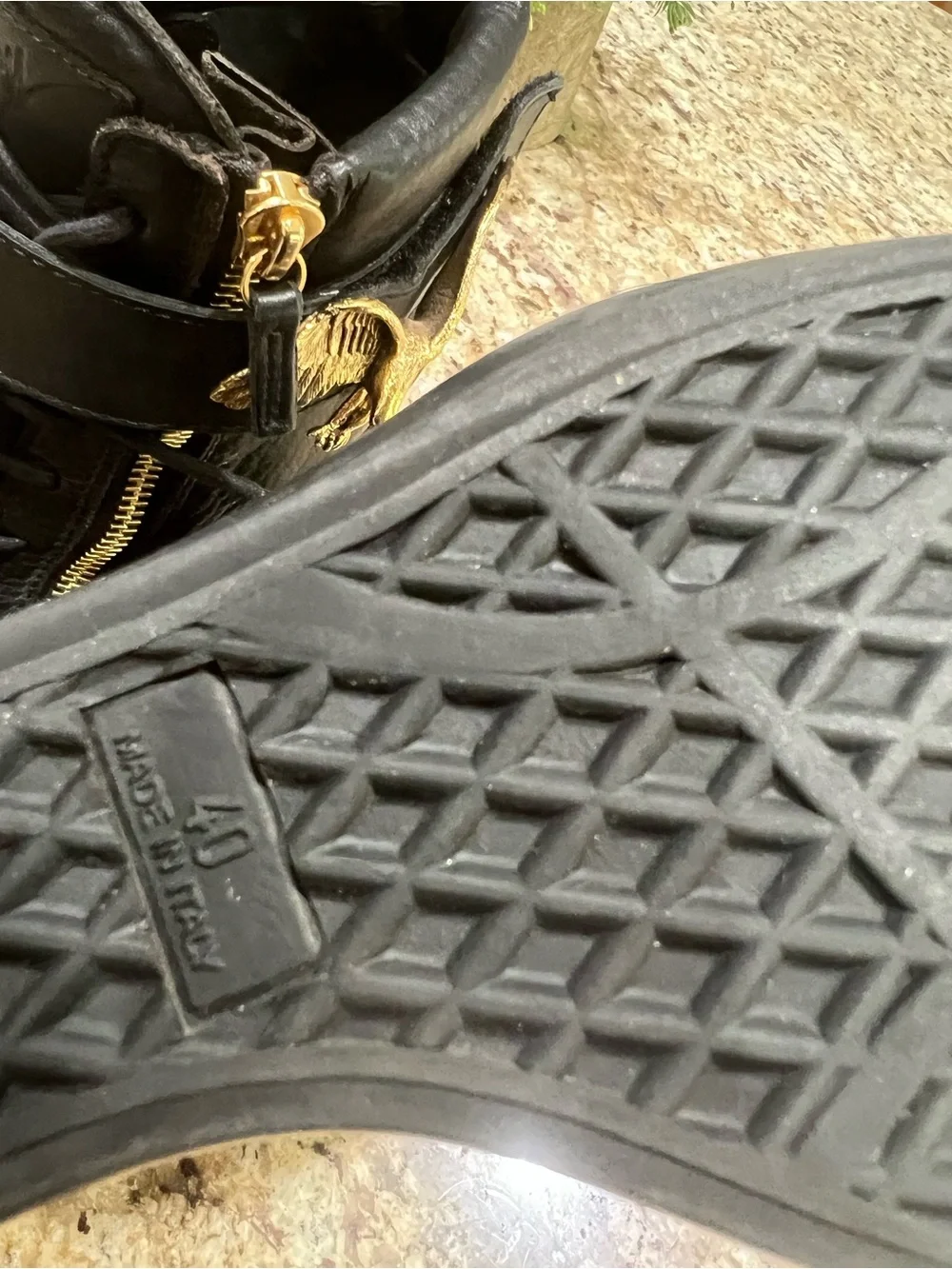 Giuseppe Zanotti Black Wedge Lace-Up Ankle Sneakers with Gold Eagle Emblem 40